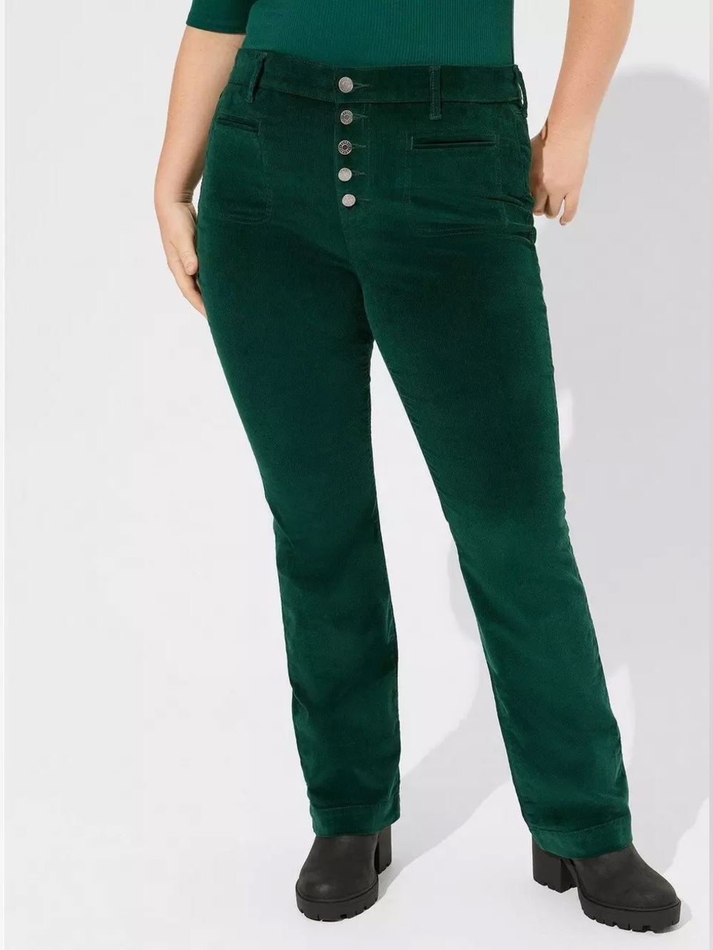 Torrid Botanical Green Slim Boot Corduroy High-Rise Jeans